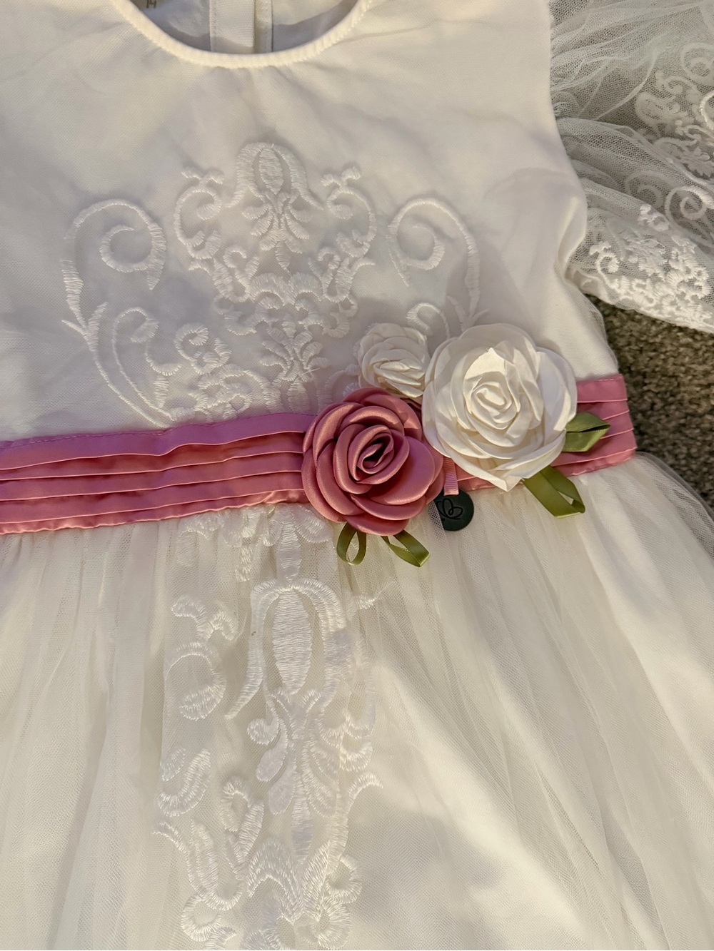 Pretty formal WhiteLace Flower-Girl Dress with Pink Sash 14
